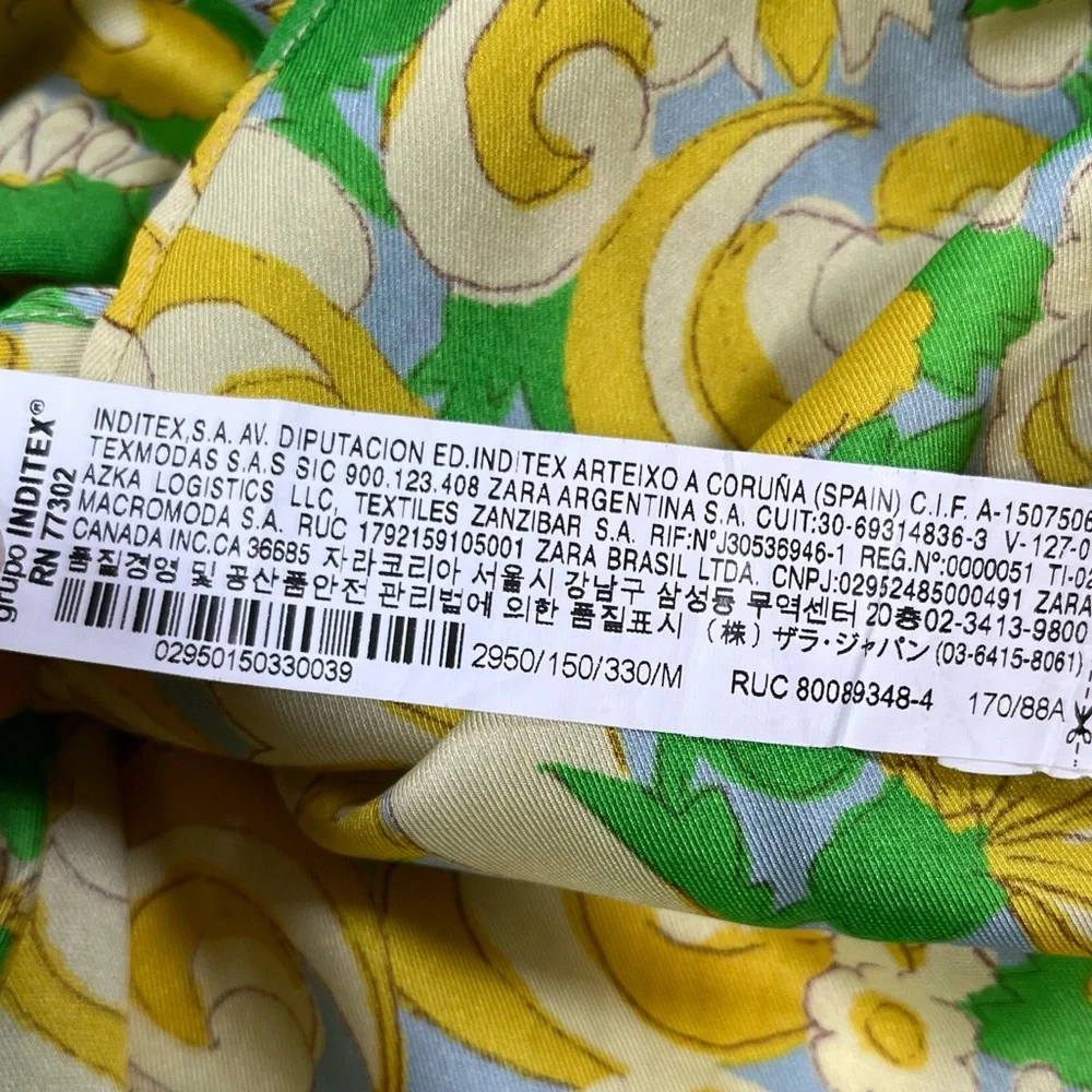 Zara Satin Wrap Yellow Green Floral Paisley‎ Influencer Baddie Mini Dress Size - Picture 8 of 8